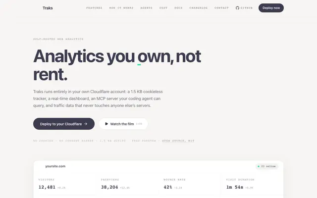 Screenshot of Traks: Privacy-friendly web analytics