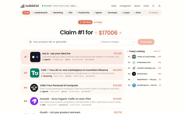 Screenshot of outbid.lol