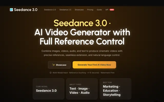 Screenshot of Seedance 3.0 AI Video Generator | Multi-Modal Reference to Video
