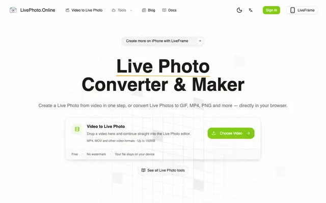 Screenshot of LivePhoto.online | Live Photo Converter & Video to Live Photo