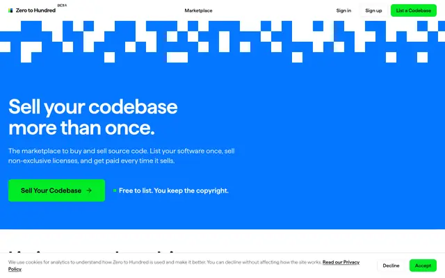 Screenshot of The Marketplace to Buy and Sell Source Code | Zero to Hundred