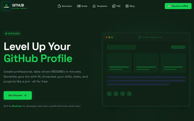 Screenshot of GPRM - Free GitHub Profile README Maker | Create Professional READMEs