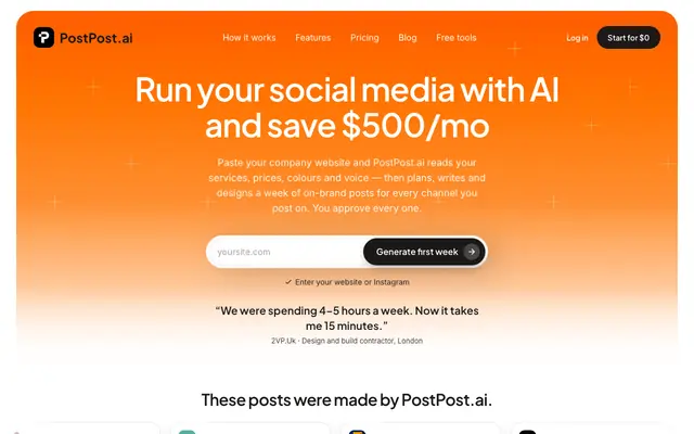 Screenshot of PostPost.ai — Social media management. Using AI.