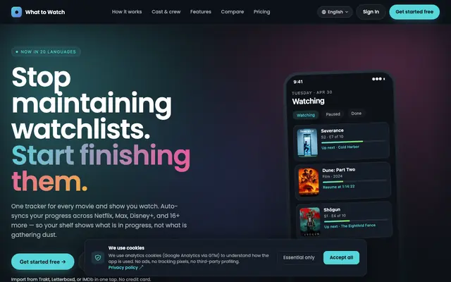 Screenshot of WhatToWatch - Track, Discover & Sync What You Watch