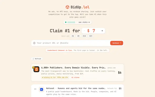 Screenshot of BidUp.lol | Pay to Rank