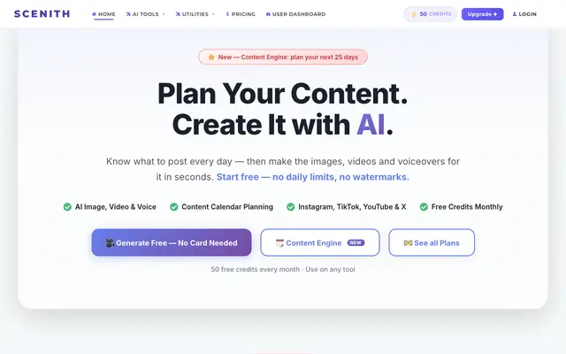 Screenshot of Scenith – AI Content Creation Platform for Images, Videos & Voice