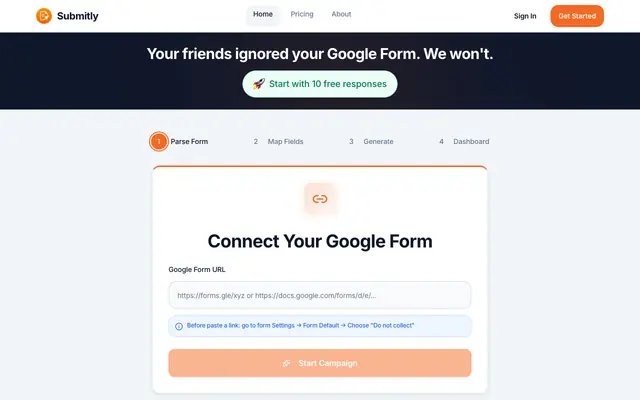 Screenshot of Submitly - Automated Google Forms Submission