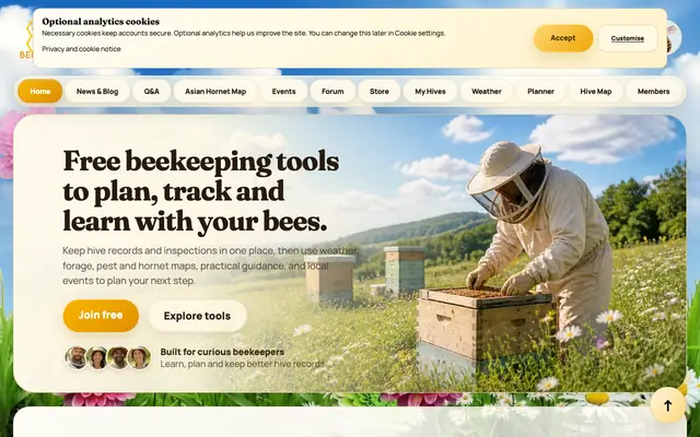 Screenshot of Free Beekeeping Hive Management Tools | Beekeeper's Colony