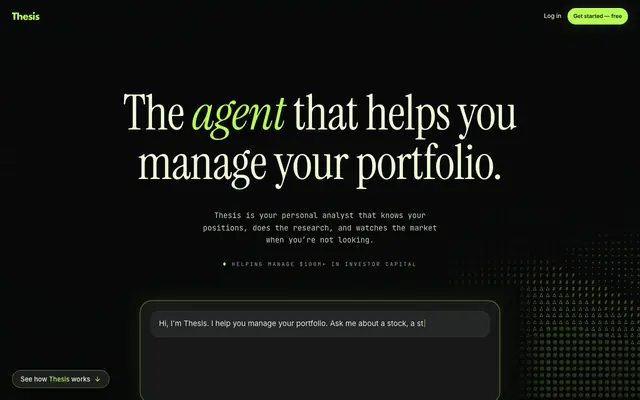 Screenshot of AI Investing Copilot for Your Portfolio | THESIS