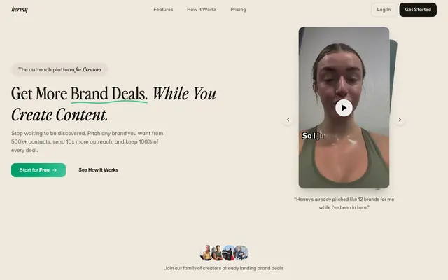 Screenshot of Hermy: Creator Outreach, Brand CRM & Email Automation