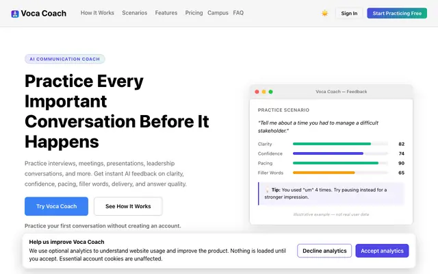 Screenshot of Voca Coach | AI Communication Practice and Interview Prep