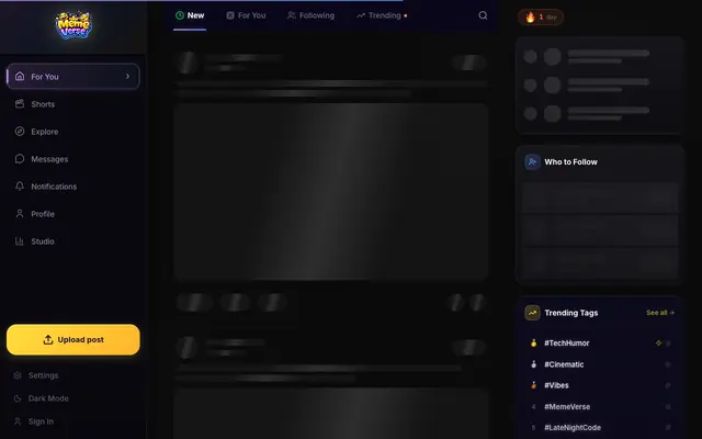 Screenshot of MemeVerse — Share Memes, Shorts & Vibes