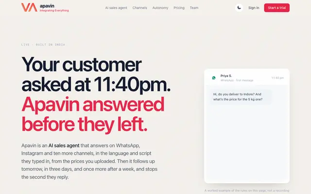 Screenshot of Apavin: Shared Omnichannel Inbox for Small Teams