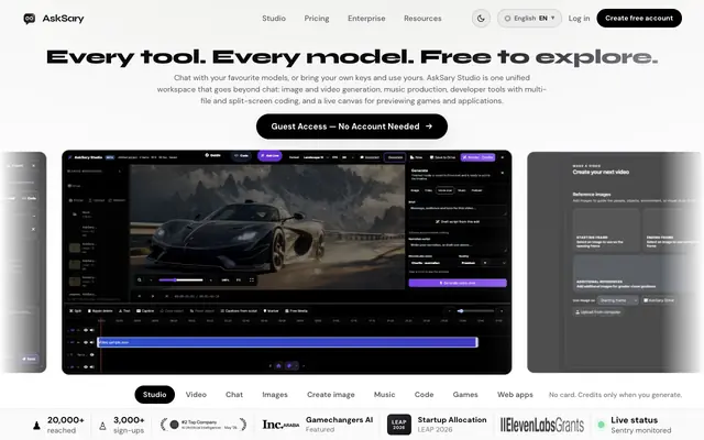 Screenshot of AskSary — Chat. Create. Build.