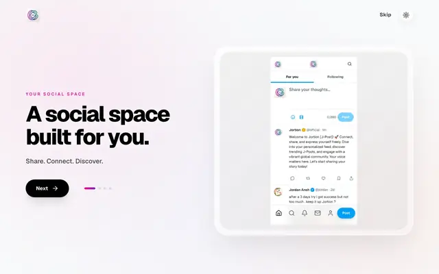 Screenshot of Jortion — Social Platform for Sharing, Connecting & Discovering