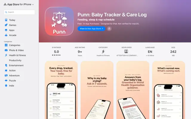 Screenshot of ‎Punn: Baby & Pumping Tracker App - App Store