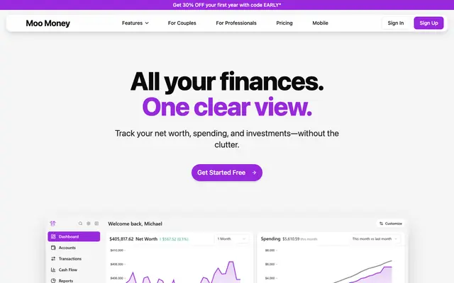 Screenshot of Moo Money — Your Finances, One Clear View
