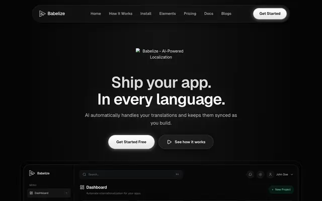 Screenshot of Babelize - AI-Powered Localization
