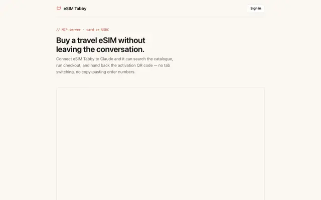 Screenshot of eSIM Tabby — an MCP server for travel data
