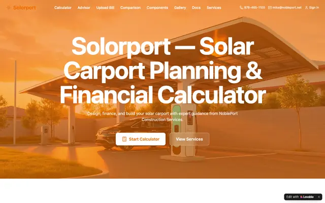 Screenshot of Solorport — Solar Carport Planning by NoblePort