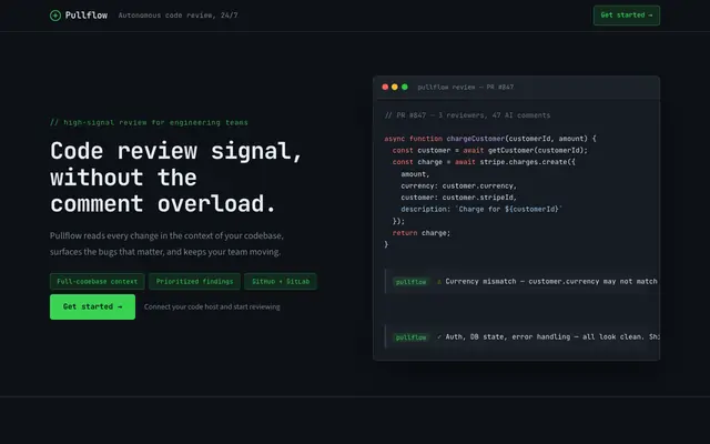 Screenshot of Pullflow — Autonomous AI Code Review