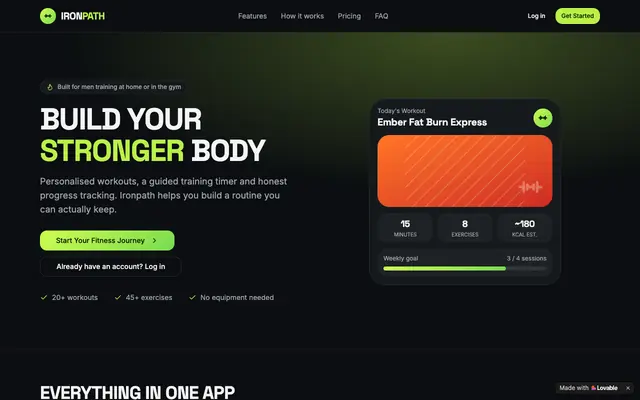 Screenshot of Ironpath — Home Workout & Weight Loss Training for Men
