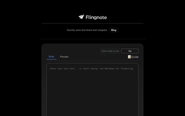 Screenshot of Flingnote - Quickly Save & Share Text Snippets