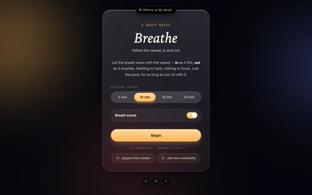 Screenshot of Where Is My Mind — a breathing reset