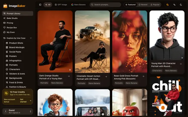 Screenshot of AI Image Prompt Examples & Recipes | ImageBaker