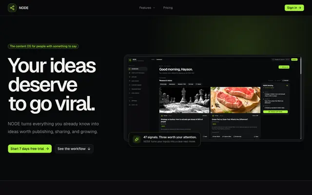 Screenshot of NODE — Your ideas deserve to go viral