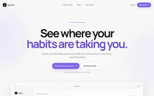 Screenshot of Qyven — Health & Habit Tracker for Your Future Self