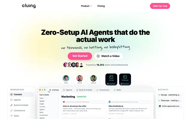 Screenshot of Cluing - The Knowledge Layer for the AI Era