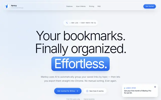 Screenshot of Marksy: AI Bookmark Manager That Organizes Itself | Marksy