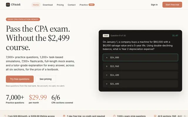Screenshot of CPAcioli: CPA exam prep you can actually afford.