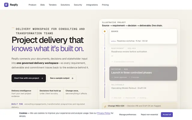 Screenshot of Reqify - Turn project conversations into stakeholder-ready deliverables