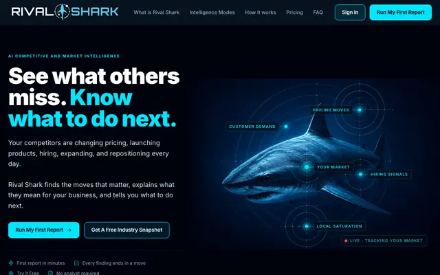 Screenshot of Rival Shark: AI Competitive Intelligence That Tells You What To Do Next