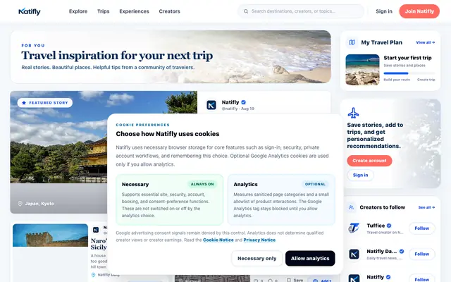 Screenshot of Compare Flights, Explore Destinations & Connect with Travelers