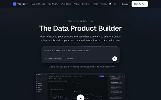 Screenshot of Vetros · the Data Product Builder