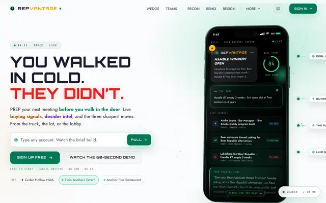 Screenshot of RepVantage - Walk in already knowing