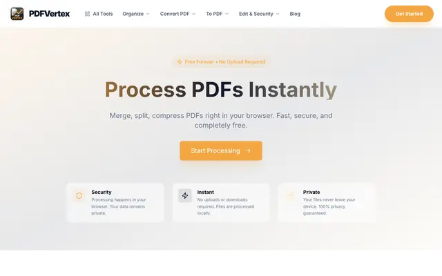 Screenshot of PDFVertex - Free Online PDF Converter, Editor & Tools