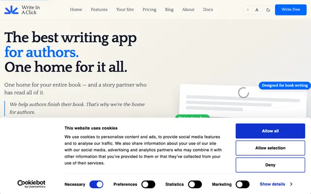 Screenshot of Write in a Click — The Best Writing App for Authors