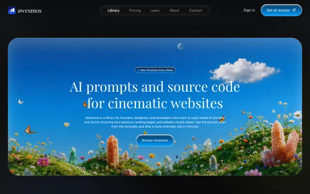 Screenshot of Awesmos — AI Prompts and Source Code for Hero Sections, Landing Pages, and Websi