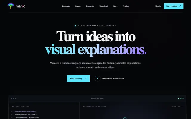 Screenshot of Create animated explanations without keyframes · Manic