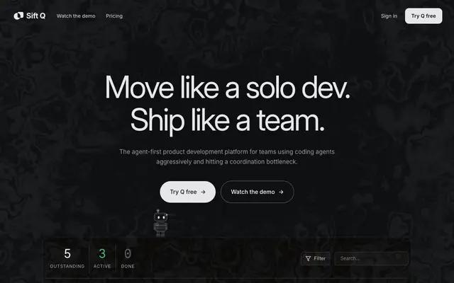 Screenshot of Sift Q: one tracker for people and coding agents
