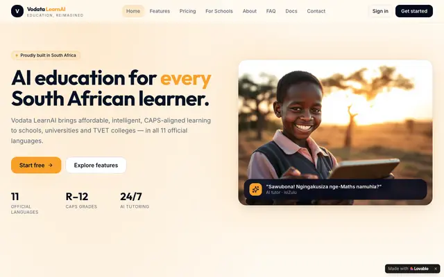 Screenshot of Vodata LearnAI — AI education for every South African learner