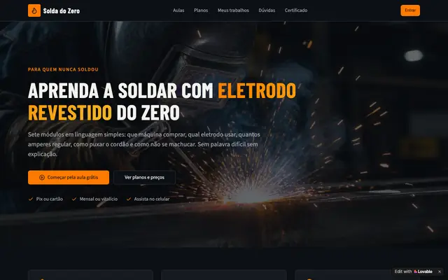 Screenshot of Curso de solda com eletrodo revestido para iniciantes — Solda do Zero