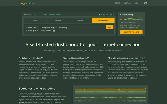 Screenshot of Pingularity - Self-Hosted Internet Connection Monitor