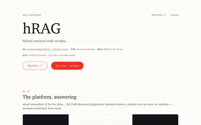 Screenshot of hRAG · Retrieval with receipts