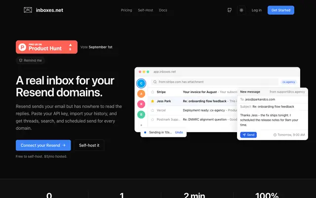 Screenshot of inboxes - The Missing Inbox for Resend
