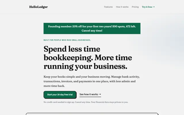 Screenshot of Bookkeeping that doesn't feel like bookkeeping — HelloLedger